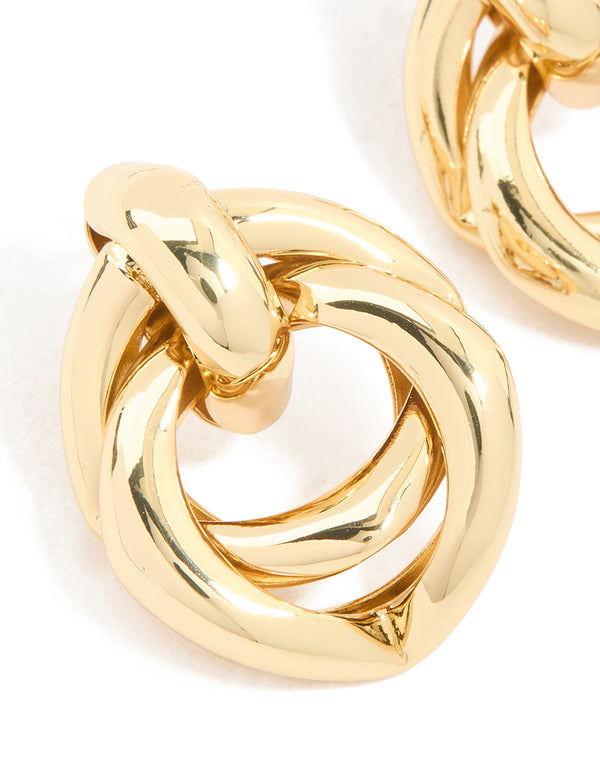 Gold Plated Brass Angular Doorknocker Earrings