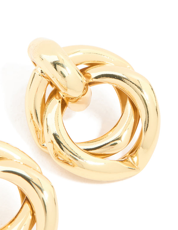 Gold Plated Brass Angular Doorknocker Earrings