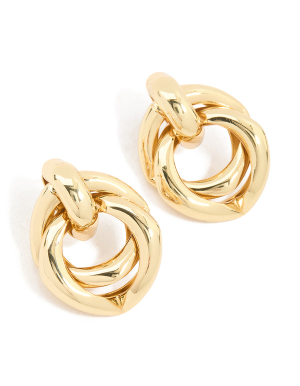 Gold Plated Brass Angular Doorknocker Earrings