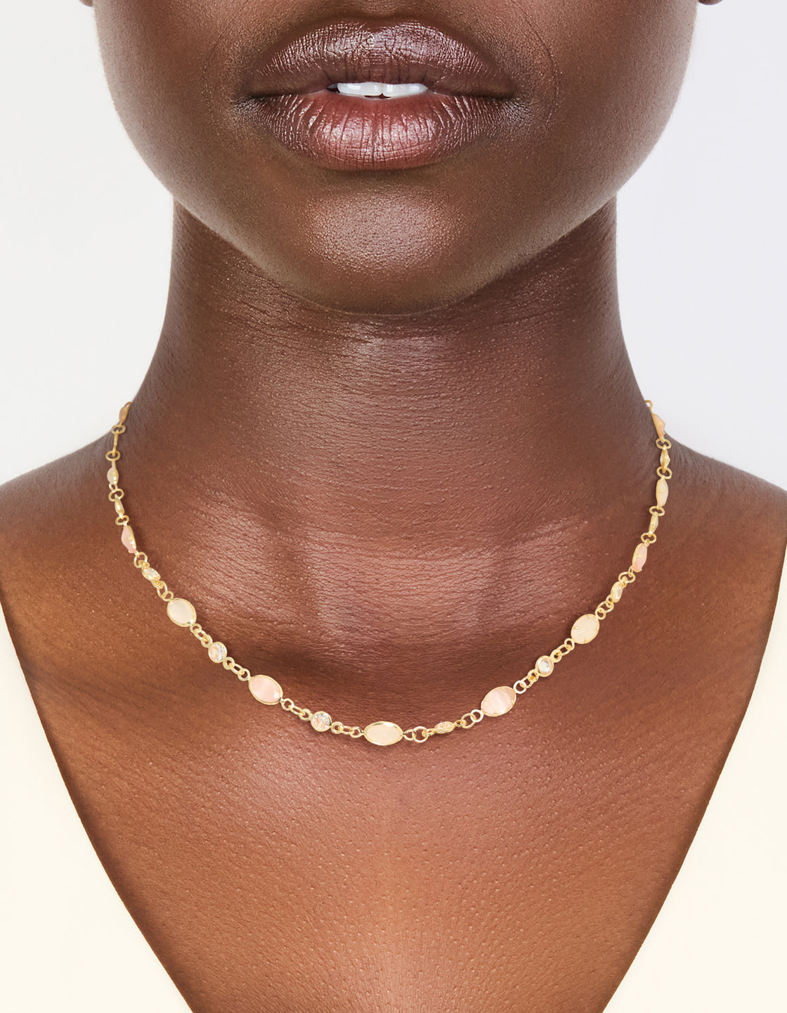 Gold Plated Pink Oval Cubic Zirconia Necklace
