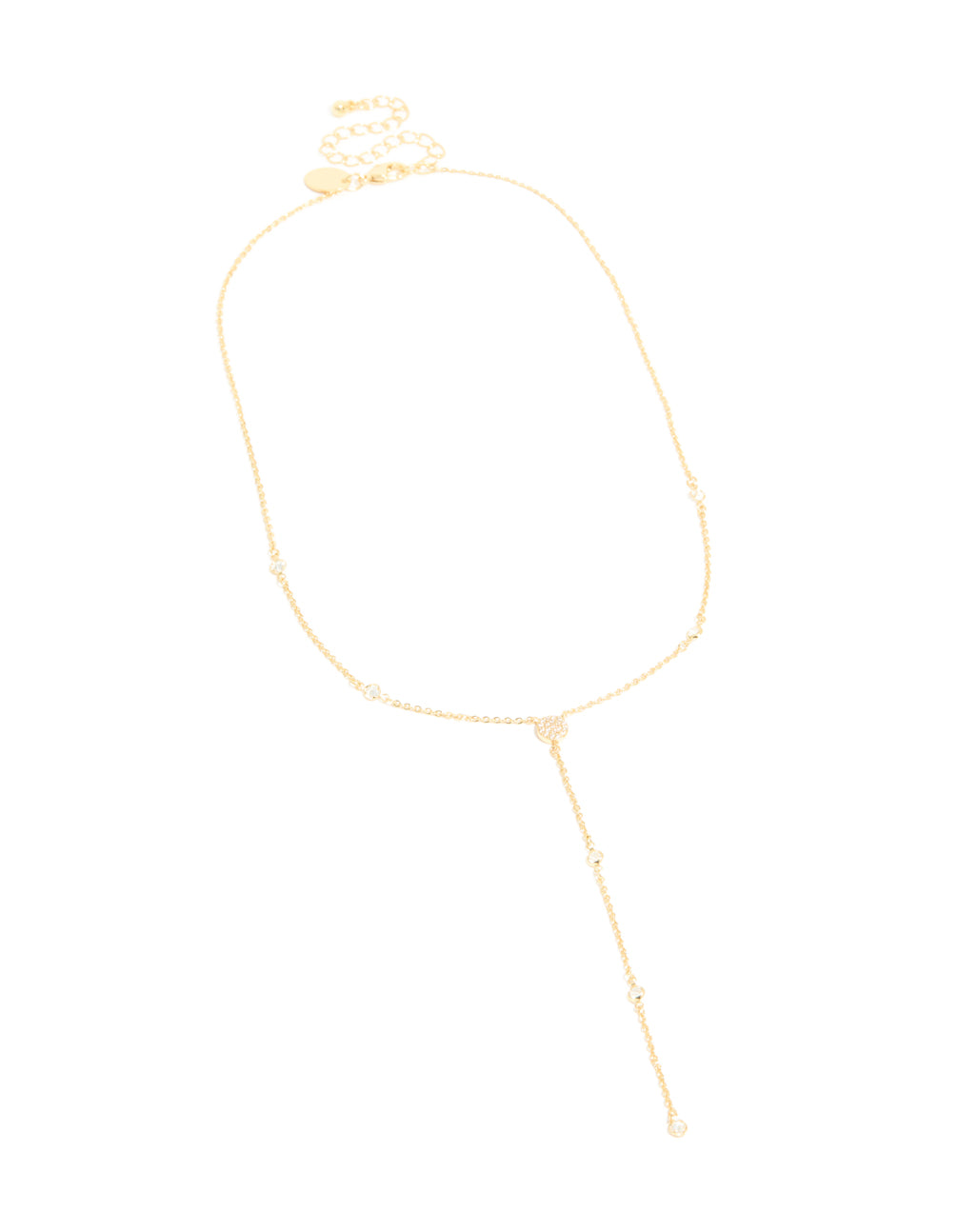 Designed with gold plated cubic zirconia Y-necklace front view