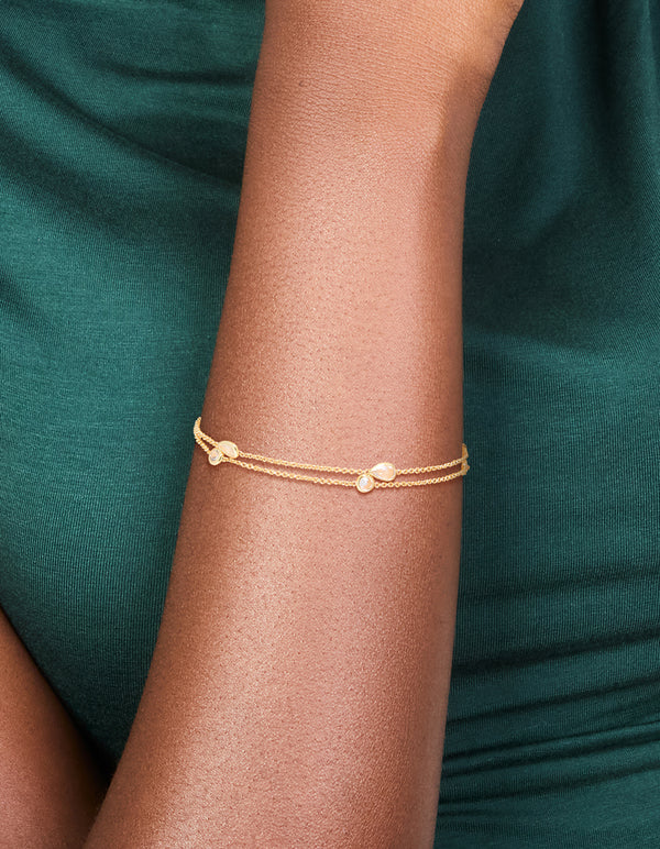 Gold Plated Cubic Zirconia Double Chain Layered Bracelet