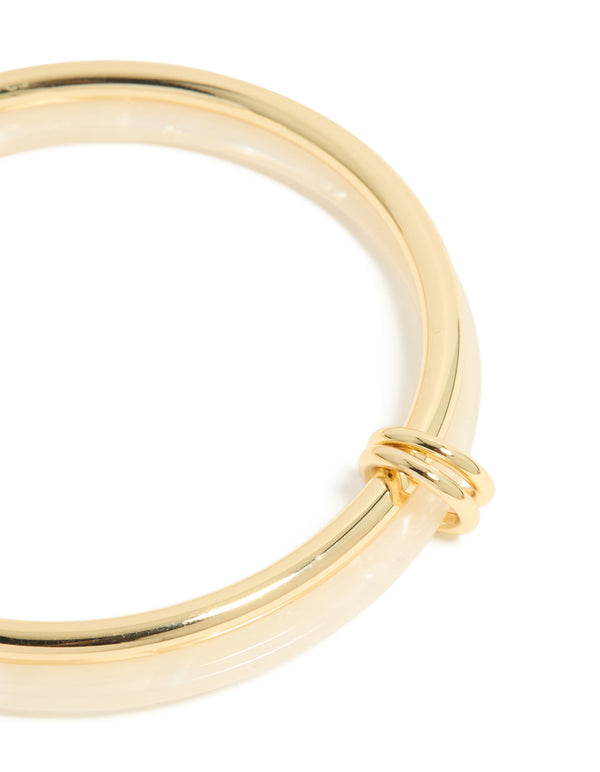 Cream Acrylic & Gold Plated Linked Bangle