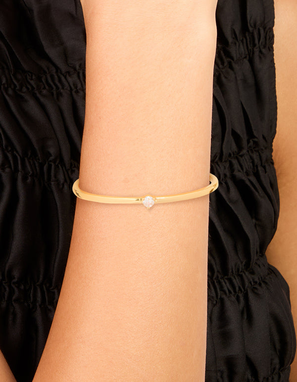 Gold Plated Brass Classic Cubic Zirconia Centre Wrist Cuff