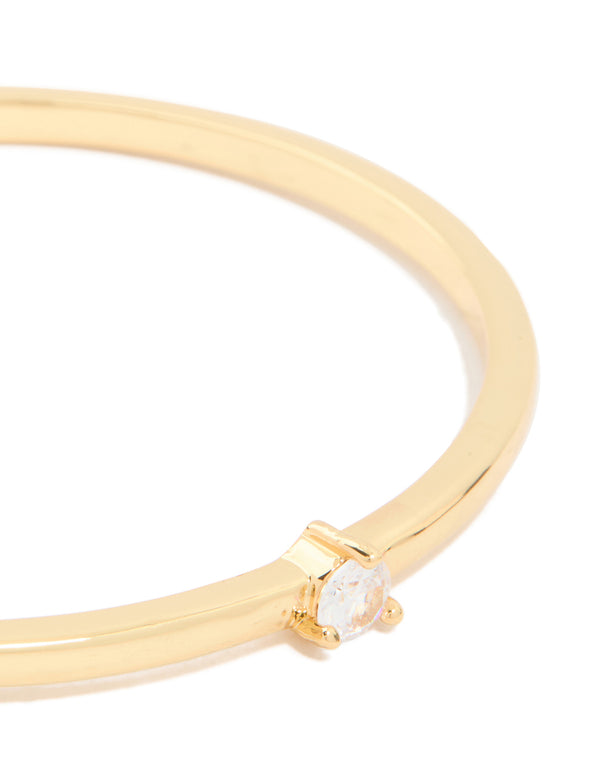 Gold Plated Brass Classic Cubic Zirconia Centre Wrist Cuff