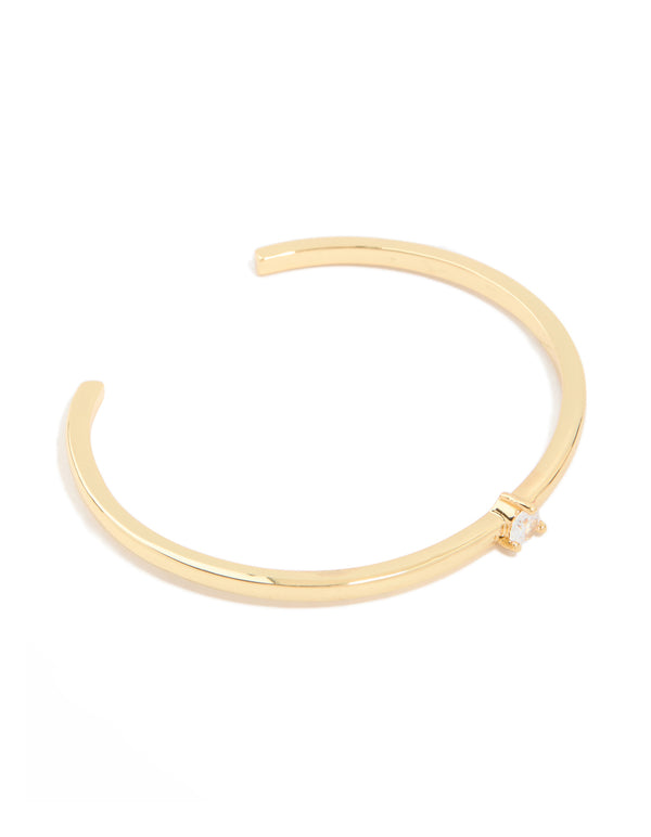 Gold Plated Brass Classic Cubic Zirconia Centre Wrist Cuff