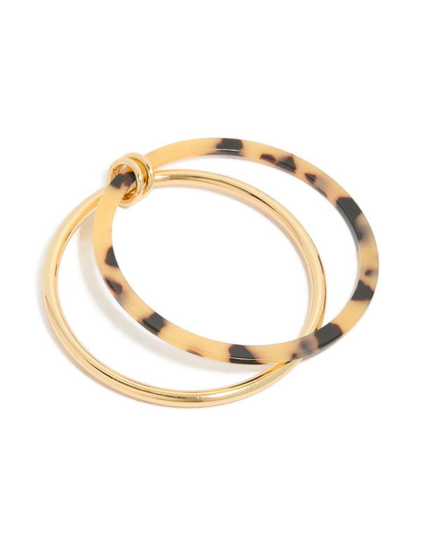 Gold Plated & Tortoiseshell Acrylic Linked Bangles