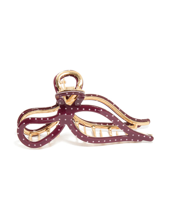 Burgundy Dotted Acrylic Bow Hair Claw Clip