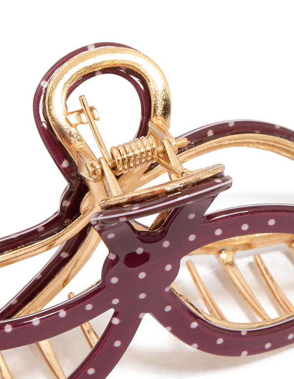 Burgundy Dotted Acrylic Bow Hair Claw Clip