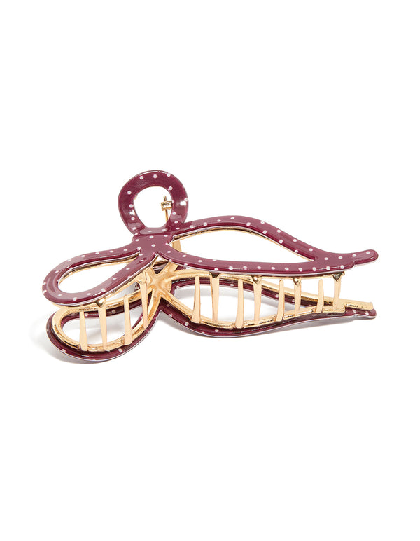 Burgundy Dotted Acrylic Bow Hair Claw Clip