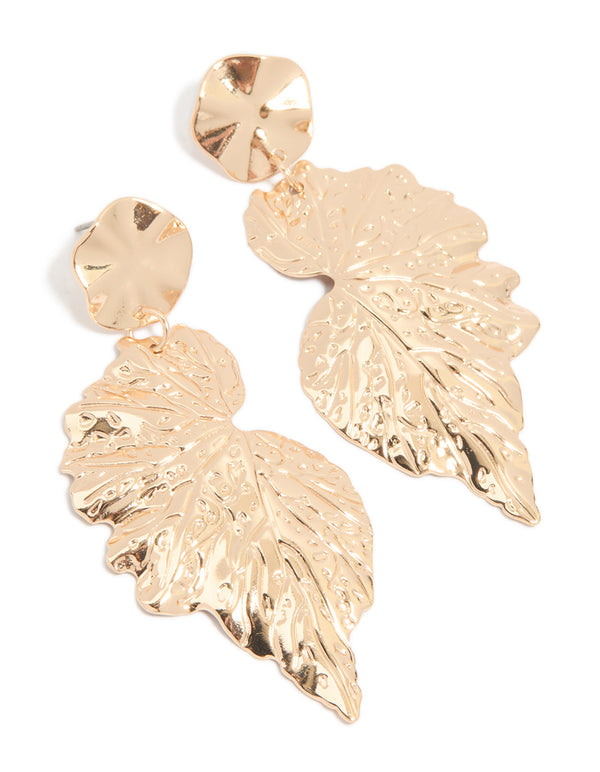 Gold Textured Half Wing Drop Earrings