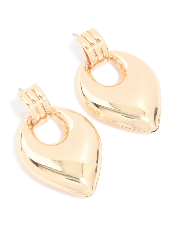 Gold Ribbed Doorknocker Drop Earrings