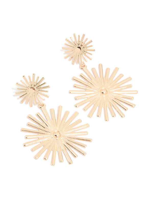 Gold Double Sun Spike Drop Earrings