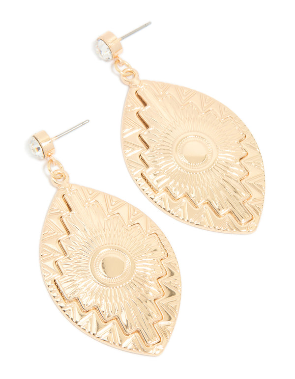 Gold Diamante Oval Drop Earrings