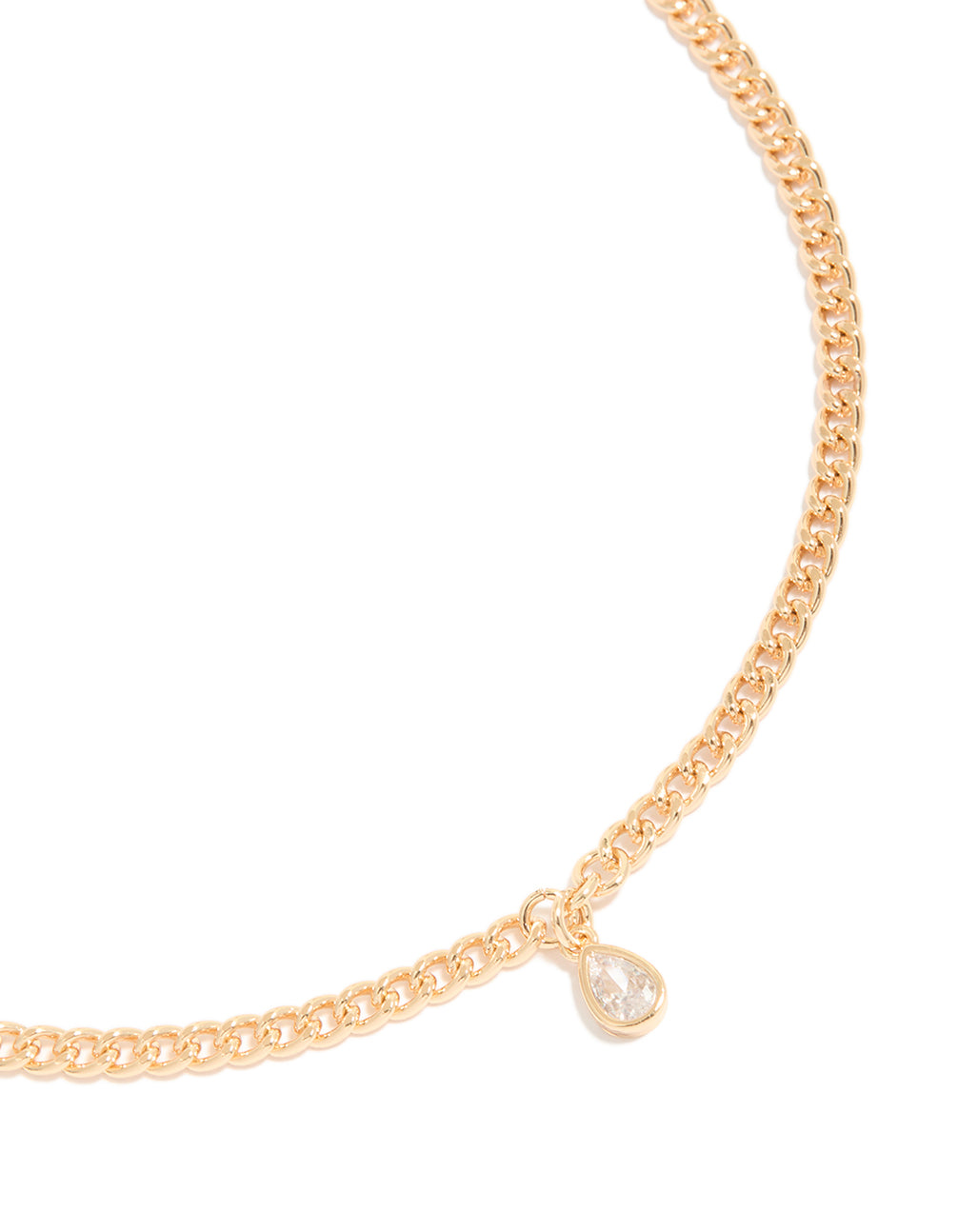 Gold Diamante Pear Cuban Link Necklace