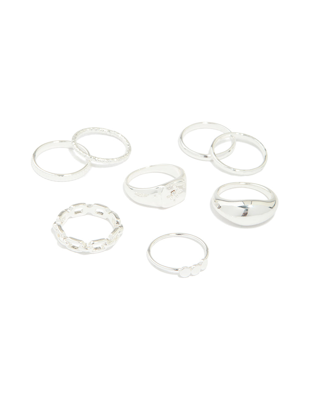 Silver Bubble Star Chain Rings 8-Pack