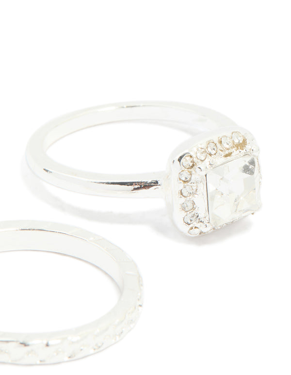 Silver Diamante Engagement Rings 3-Pack