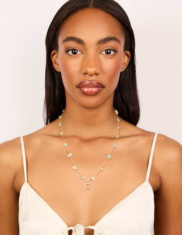 Gold Plated Green Aventurine Semi-Precious Stone Cubic Zirconia Letter C Necklace
