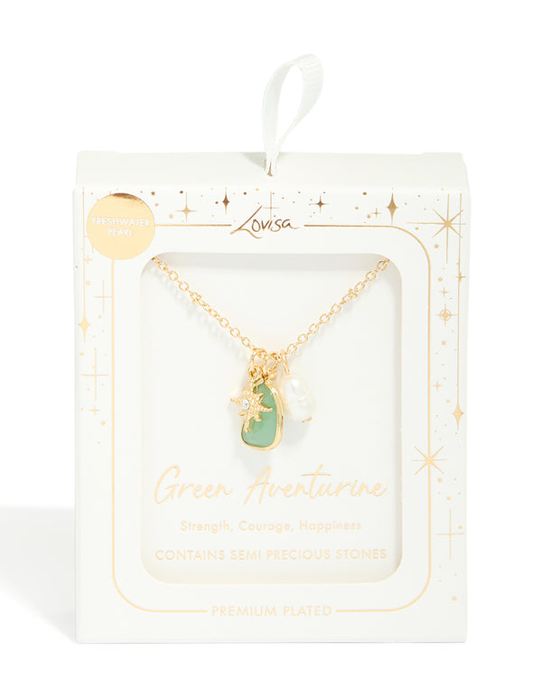 Gold Plated Brass Green Semi-Precious Stone Celestial Necklace