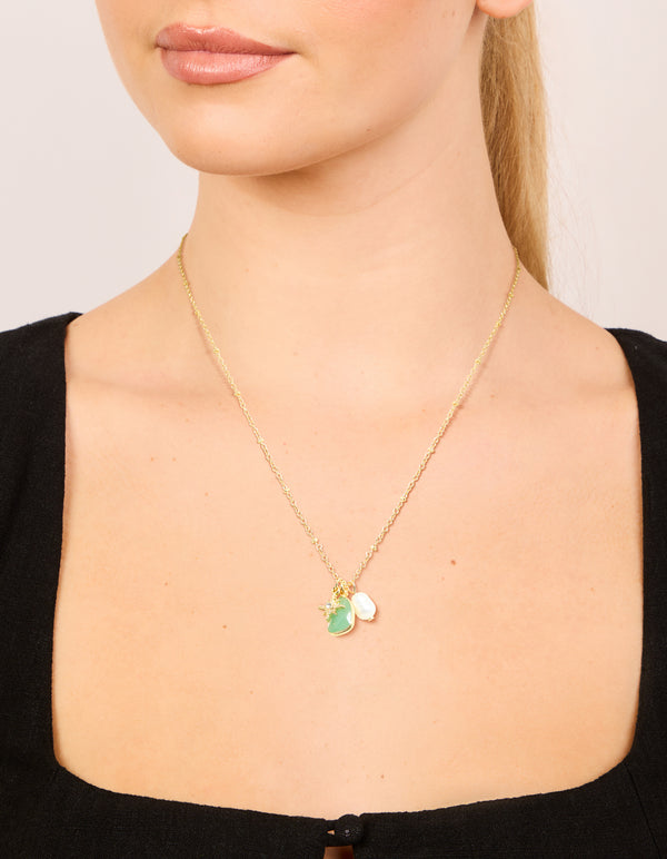 Gold Plated Brass Green Semi-Precious Stone Celestial Necklace