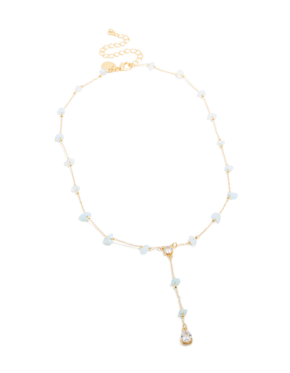 Gold Plated Blue Semi-Precious Stones Cubic Zirconia Pendant Y-Necklace
