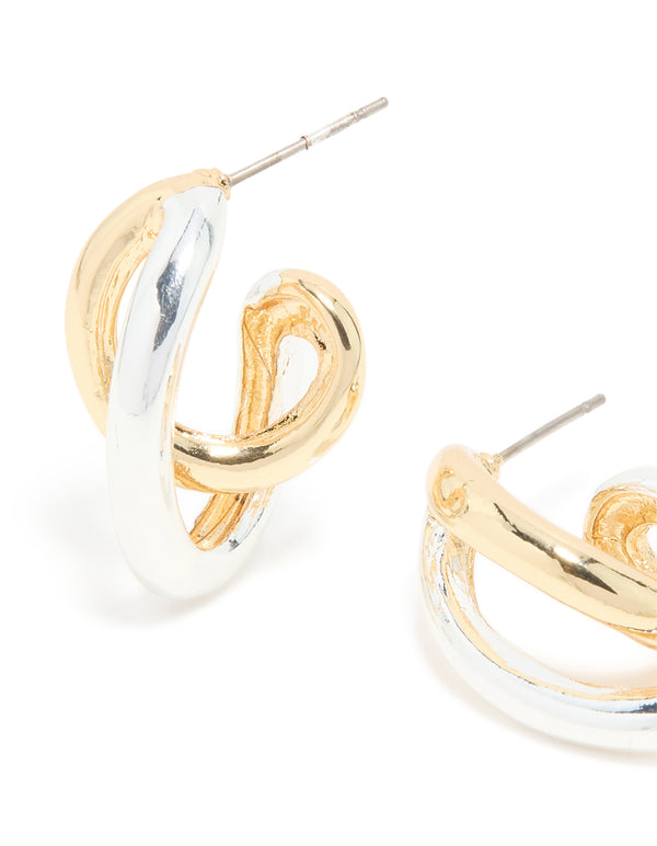 Mixed Metal Plated Medium Twist Hoop Earrings