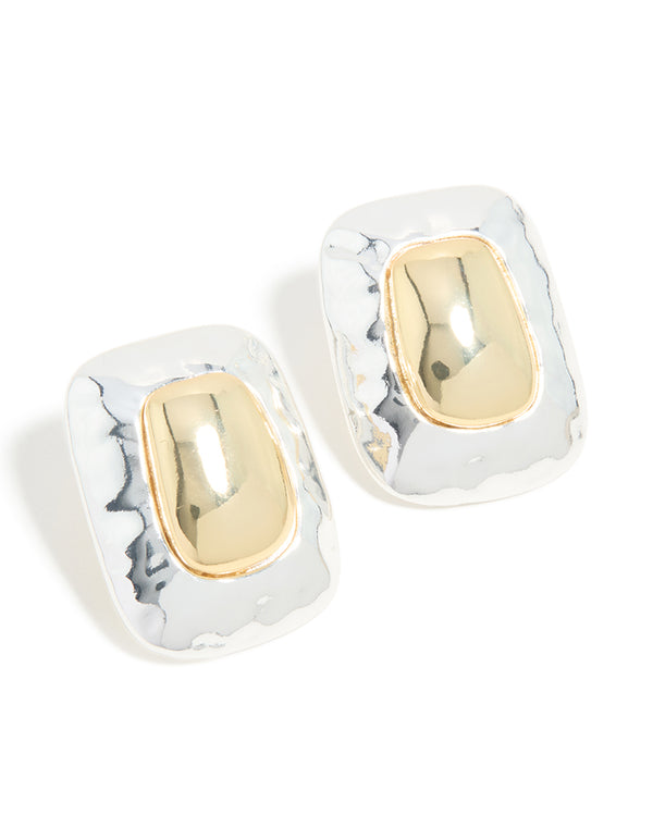 Mixed Metal Plated Large Rectangle Molten Earrings