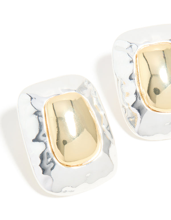 Mixed Metal Plated Large Rectangle Molten Earrings