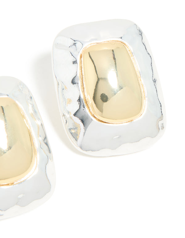 Mixed Metal Plated Large Rectangle Molten Earrings