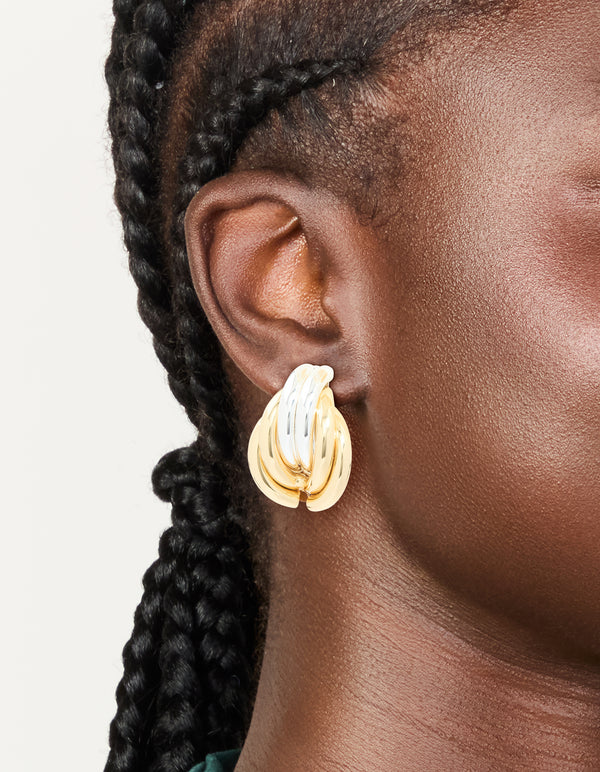Mixed Metal Plated Ribbed Circle Stud Earrings