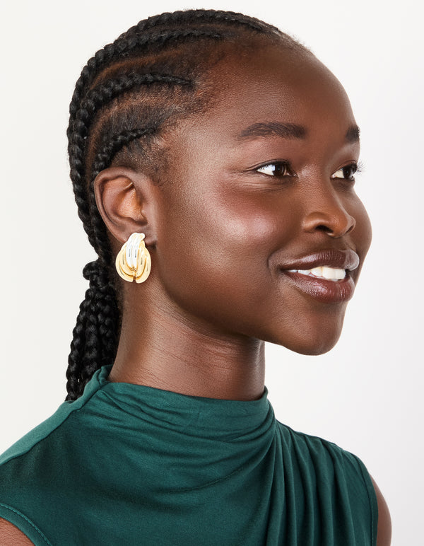 Mixed Metal Plated Ribbed Circle Stud Earrings