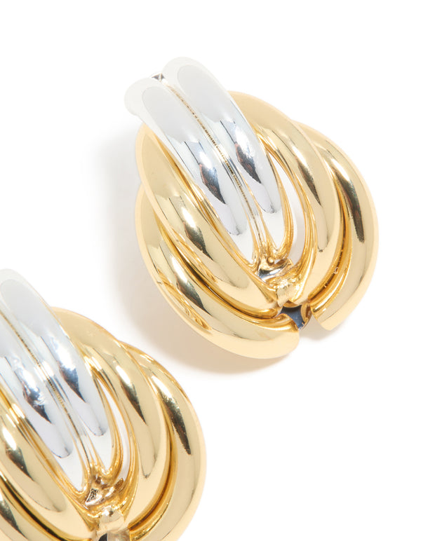Mixed Metal Plated Ribbed Circle Stud Earrings