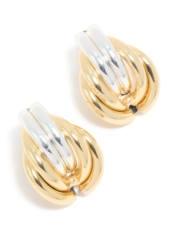Mixed Metal Plated Ribbed Circle Stud Earrings