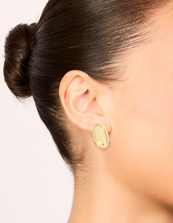 Mixed Metal Plated Outlined Molten Oval Earrings