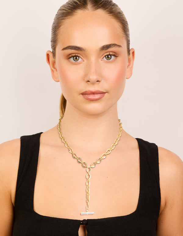 Mixed Metal Plated Cubic Zirconia Bar Chain Y-Necklace