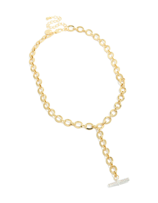 Mixed Metal Plated Cubic Zirconia Bar Chain Y-Necklace