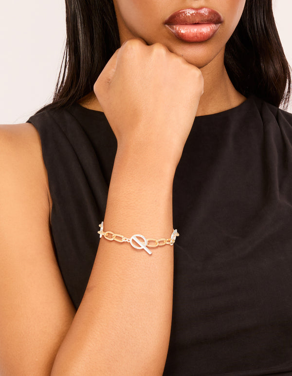 Mixed Metal Plated Link Chain T & O Bracelet