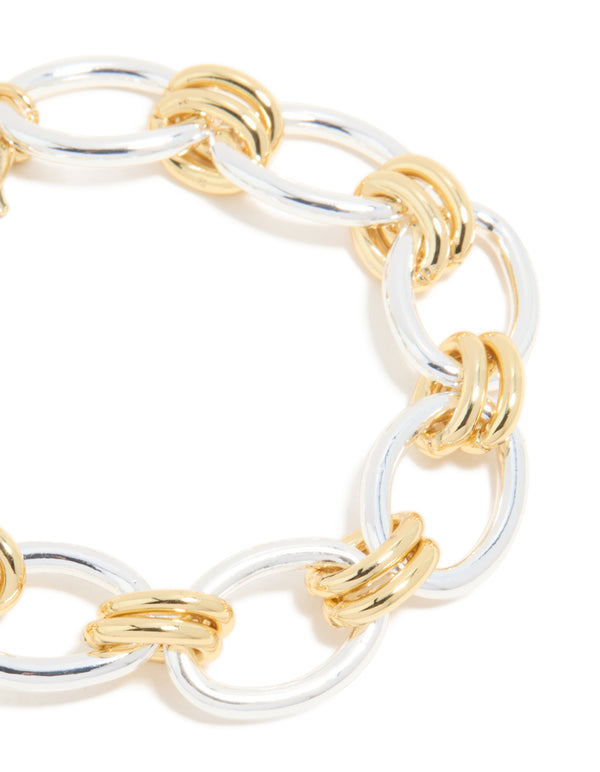 Mixed Metal Plated Oval Multi Link Chain Bracelet