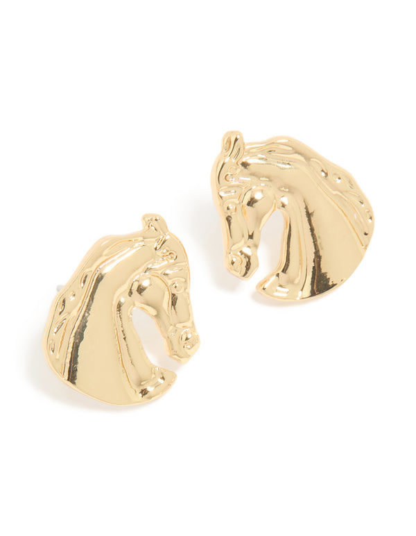 Gold Horse Large Stud Earrings