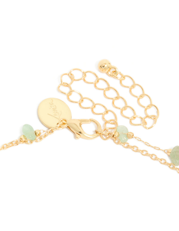 Gold Green Jade Semi Precious Stone Chips & Horse Layered Necklace