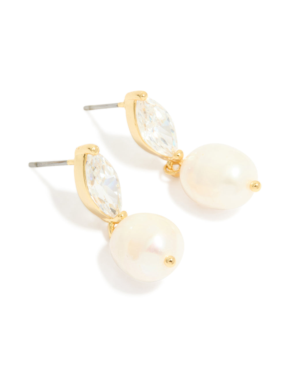 Gold Plated Cubic Zirconia & Freshwater Pearl Oval Drop Earrings