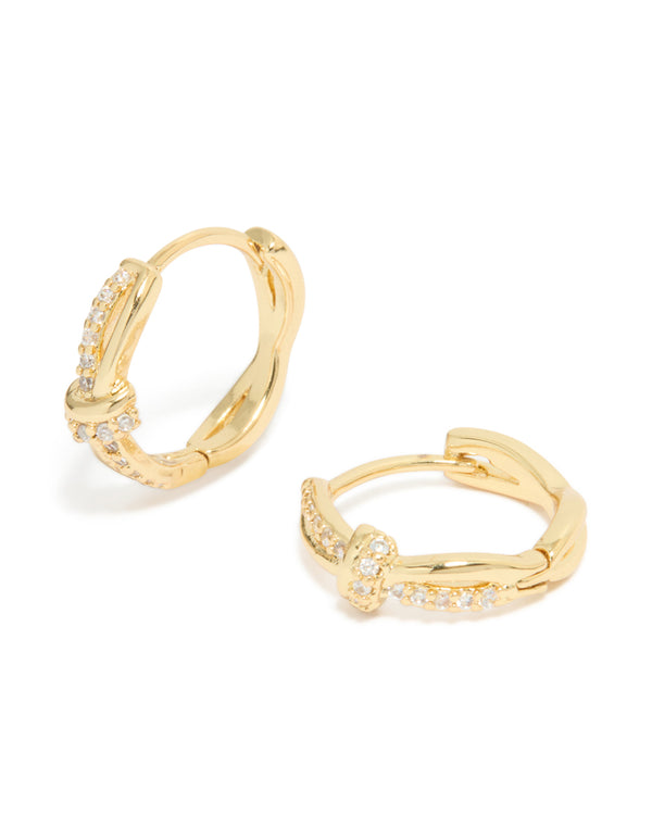 Gold Plated Cubic Zirconia Knot Huggie Earrings