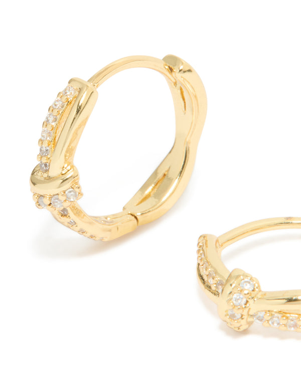 Gold Plated Cubic Zirconia Knot Huggie Earrings