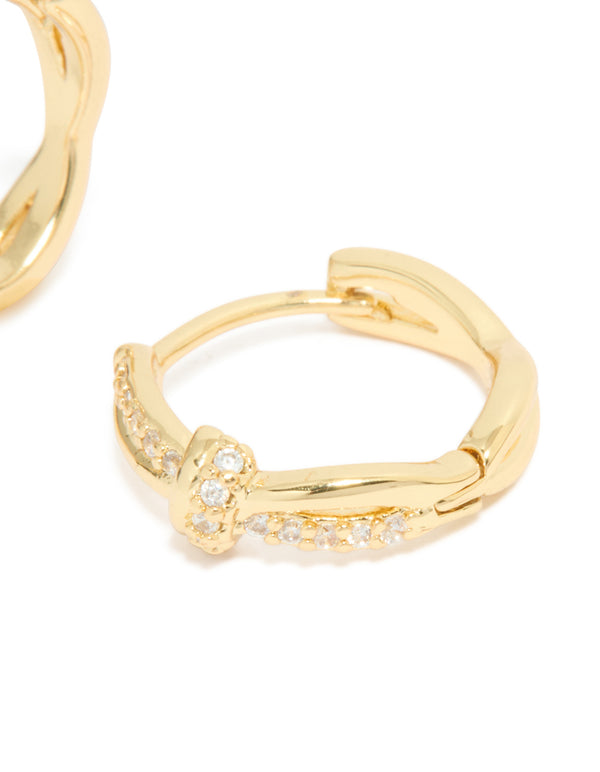 Gold Plated Cubic Zirconia Knot Huggie Earrings