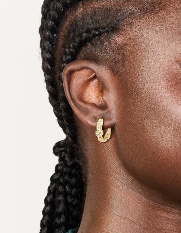 Gold Plated Cubic Zirconia Knot Huggie Earrings