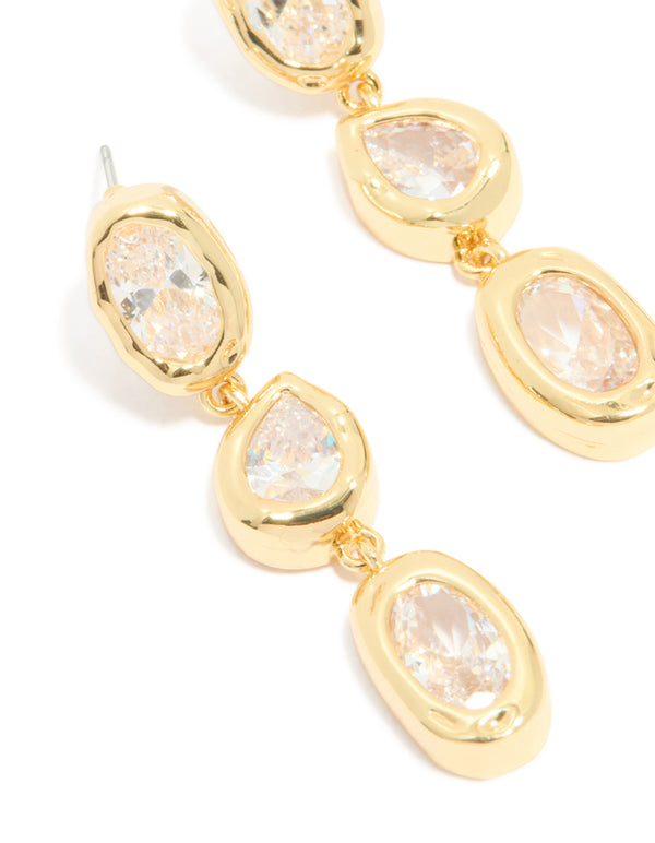 Gold Plated Cubic Zirconia Organic Statement Drop Earrings