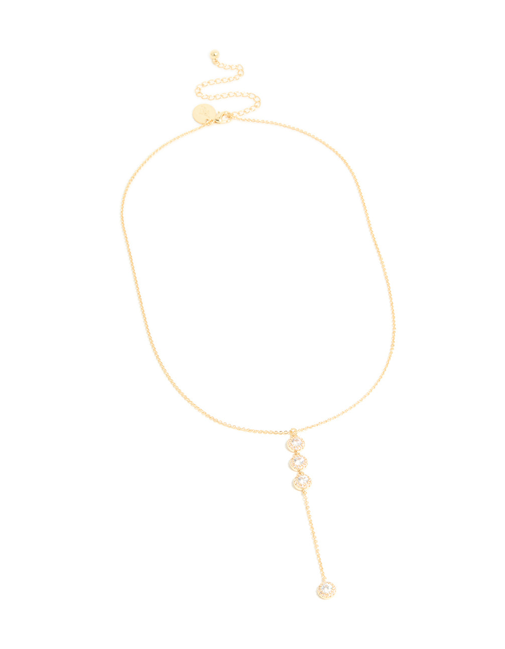Gold Plated Cubic Zirconia Halo Round Triple Drop Necklace