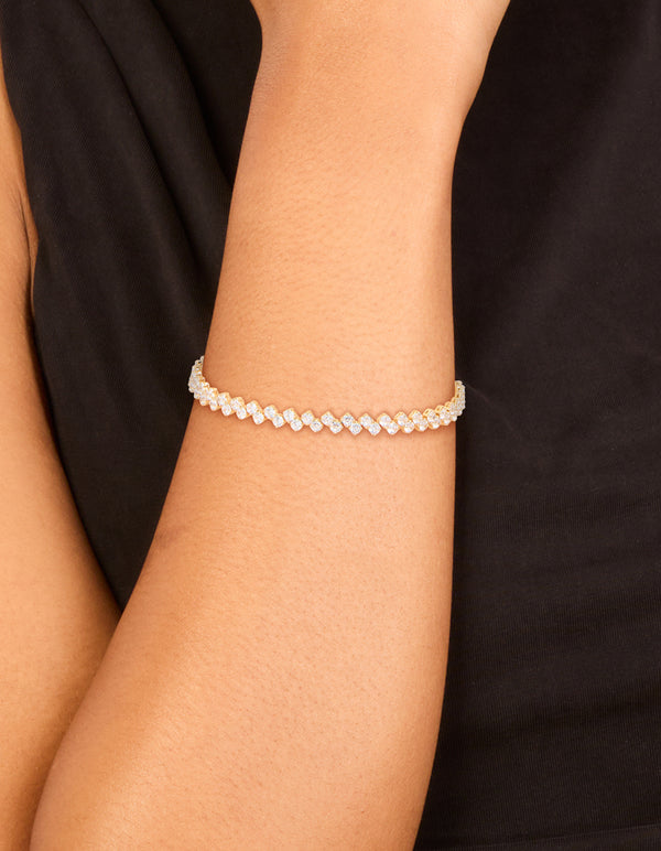 Gold Plated Cubic Zirconia Zig Zag Tennis Bracelet