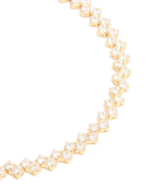 Gold Plated Cubic Zirconia Zig Zag Tennis Bracelet