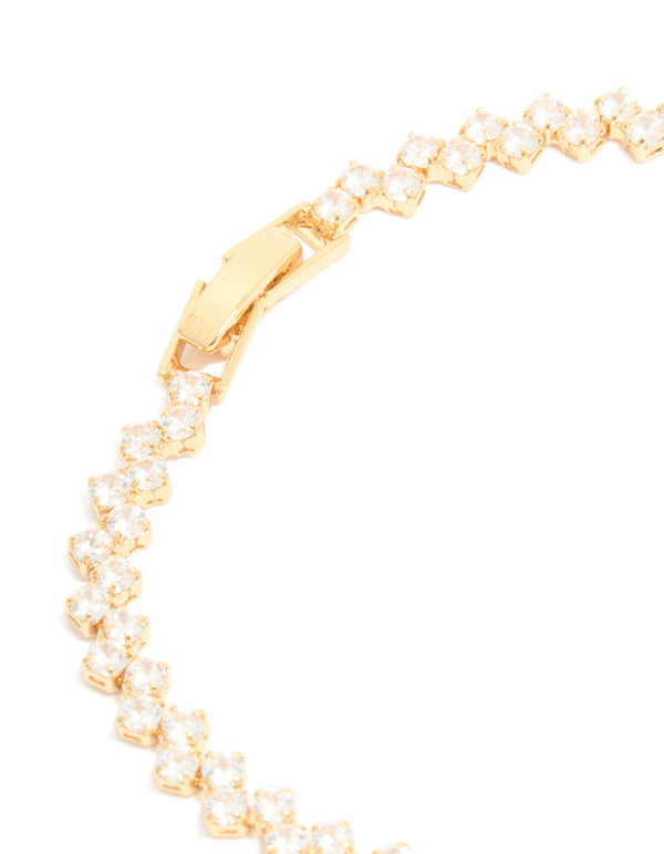 Gold Plated Cubic Zirconia Zig Zag Tennis Bracelet